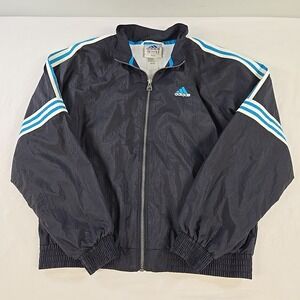 Vintage Y2K Adidas Jacket Mens Large Black Teal Full Zip Windbreaker Lined